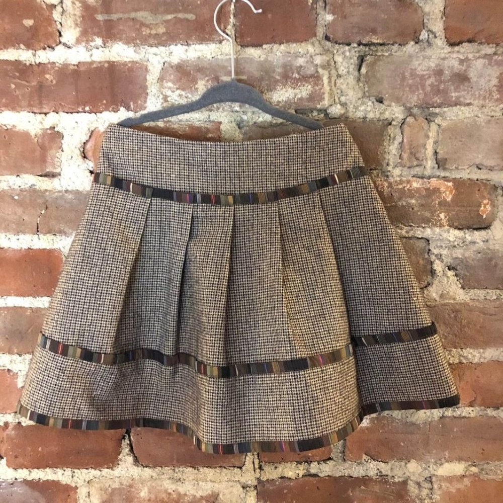 Simonetta Plaid Houndstooth Boxpleat Miniskirt Wool Blend 6Y